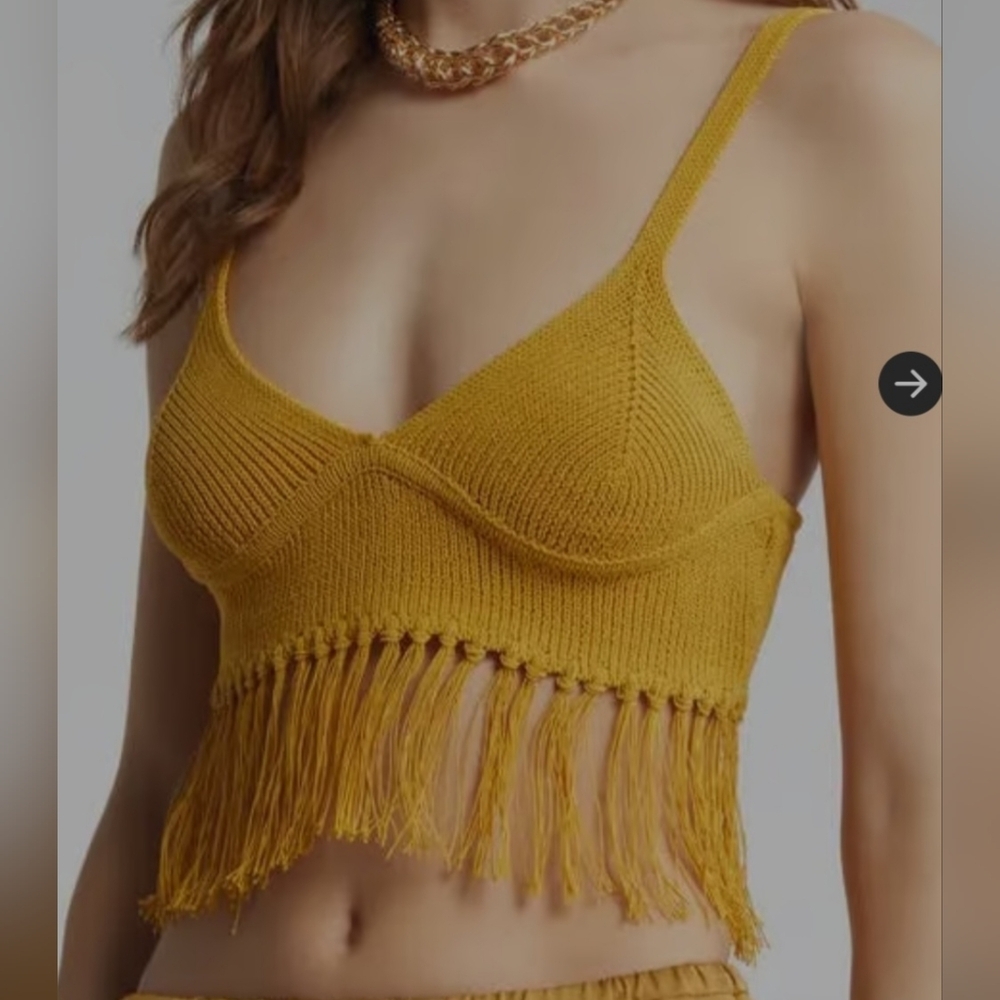 OPEN EDIT Fringe Sweater Bralette- Yellow Harvest. Sz L.‎ NWOT